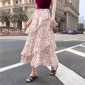 2021 Summer Women's Long Skirt Ruffle Polka Dot Irregular High Waist Female A-line Skirts Korean Japan Kawaii Bohemian Lady - Image 3