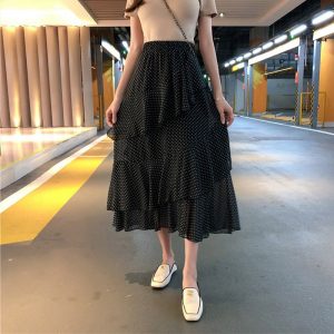 2021 Summer Women's Long Skirt Ruffle Polka Dot Irregular High Waist Female A-line Skirts Korean Japan Kawaii Bohemian Lady - Image 4
