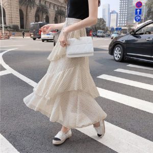 2021 Summer Women's Long Skirt Ruffle Polka Dot Irregular High Waist Female A-line Skirts Korean Japan Kawaii Bohemian Lady - Image 5