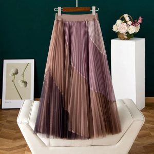 High-waist pleated mesh skirt women spring/summer 2021 new Korean style design irregular large-length mid-length A-line skirt - Image 2