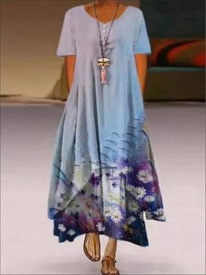 Popular new product printed short-sleeved summer dress, women's irregular hem dress Free shipping - Image 2