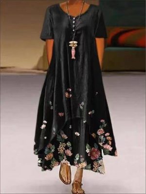 Popular new product printed short-sleeved summer dress, women's irregular hem dress Free shipping - Image 3