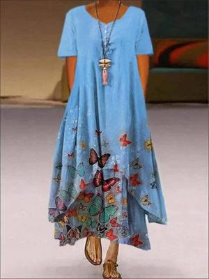 Popular new product printed short-sleeved summer dress, women's irregular hem dress Free shipping - Image 4