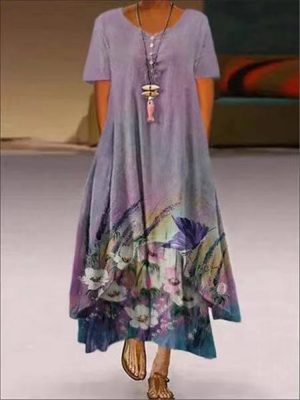 Popular new product printed short-sleeved summer dress, women's irregular hem dress Free shipping - Image 6