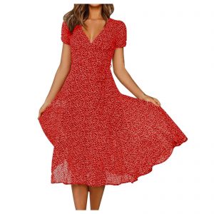 Women Dress Casual Polka Dot Print Short Sleeve V-Neck Female Party Dress Loose Refreshing Dress Knee-length Vestido Женский - Image 4