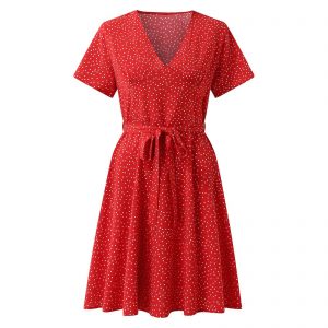 Women Dress Casual Polka Dot Print Short Sleeve V-Neck Female Party Dress Loose Refreshing Dress Knee-length Vestido Женский - Image 5