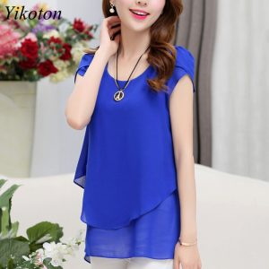 Yikoton 2021 New Summer Women Blouse Loose Shirt O-Neck Chiffon Blouses Female Short Sleeve Blouse Plus Size Shirts Tops Blusas - Image 3