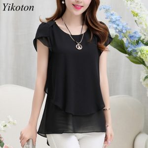 Yikoton 2021 New Summer Women Blouse Loose Shirt O-Neck Chiffon Blouses Female Short Sleeve Blouse Plus Size Shirts Tops Blusas - Image 4