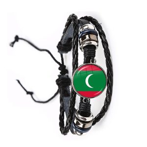 Iraq,Yemen,Nepal,Bangladesh,Maldives,Lebanon National Flag Leather Bracelet 20mm Glass Cabochon Adjustable Bangle Jewelry Gift - Image 6