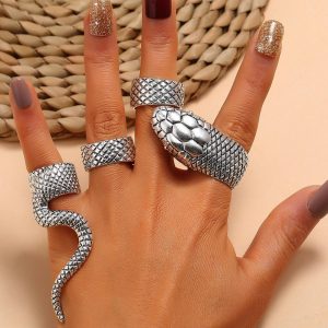 PHYANIC 4PCS/Set Metalic Gothic Hip Hop Fashion Snake Finger Ring Vintage Carved Punk Hit Rings for Women Girls Party Jewelry - Image 3