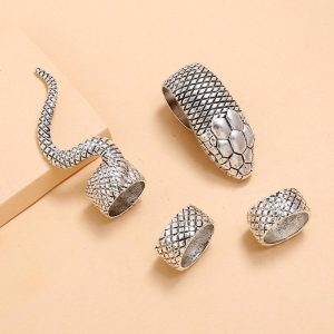 PHYANIC 4PCS/Set Metalic Gothic Hip Hop Fashion Snake Finger Ring Vintage Carved Punk Hit Rings for Women Girls Party Jewelry - Image 5