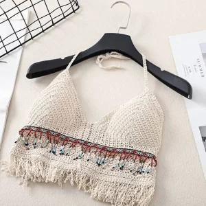 Sexy Boho Beach Holiday Camisole Halter Women Crochet Knit Swimsuit Bra Backless Vest Hollow Tassel Tank Top Women's Crop Tops - Image 10